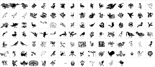 OldBirdsDesignTwo Regular  glyph index