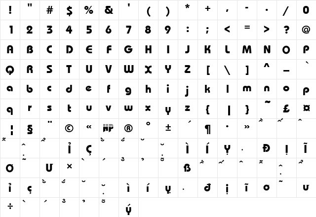 HP-Bahamas M Bold  glyph index
