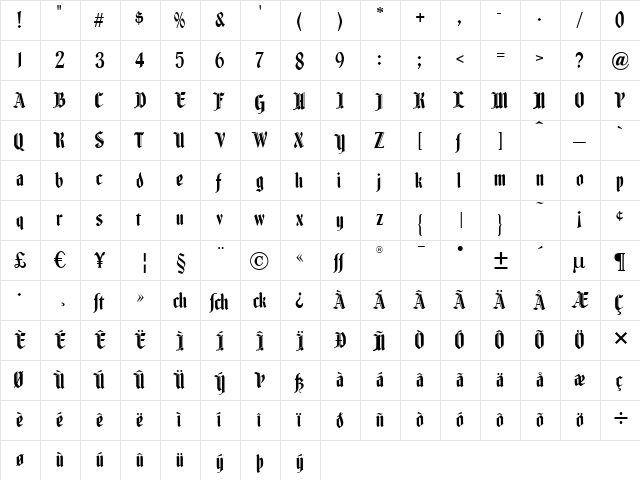 Fenwick Woodtype Regular  glyph index