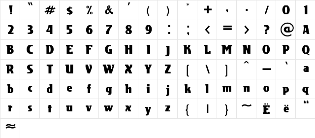 AlaskaC Regular  glyph index