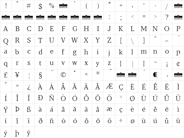 Blacker Text Light  glyph index