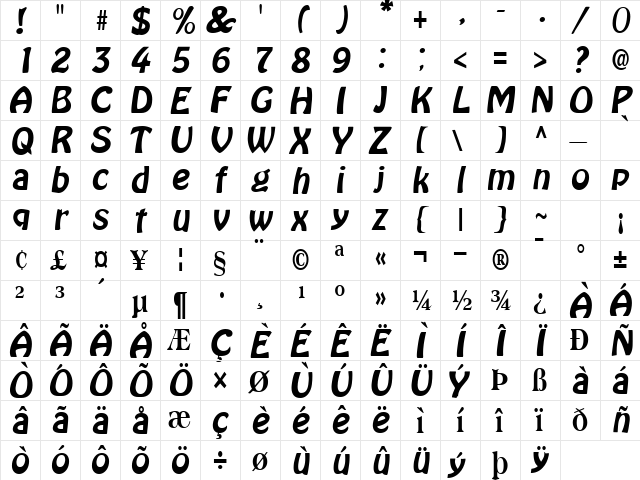 Batavia Regular  glyph index