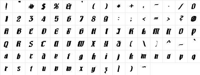 Pittoresk Bold Oblique Regular  glyph index