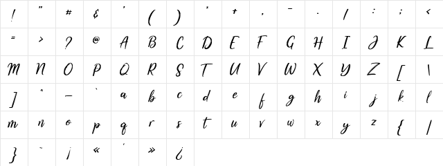 Jenifer Regular  glyph index