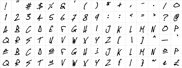 Oldschool Tag Italic  glyph index
