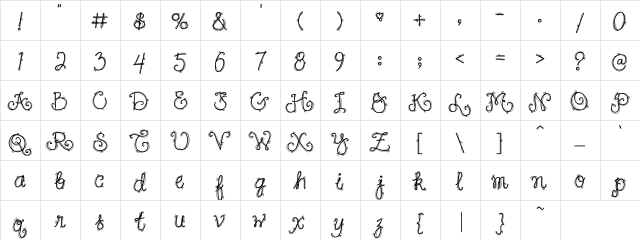 DJ Frilly Regular  glyph index