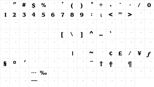 KingsrowExtraBoldTab Regular  glyph index
