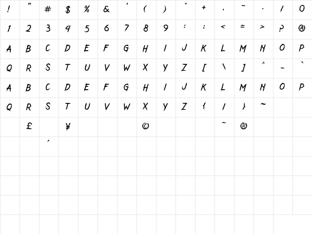 GERRUNK Regular  glyph index