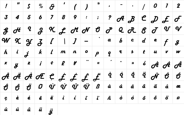 HarlowEF-Solid Regular  glyph index