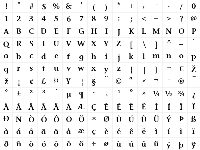 StoneInformal LT Bold  glyph index