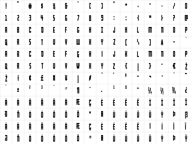 Rockledge Condensed Condensed  glyph index