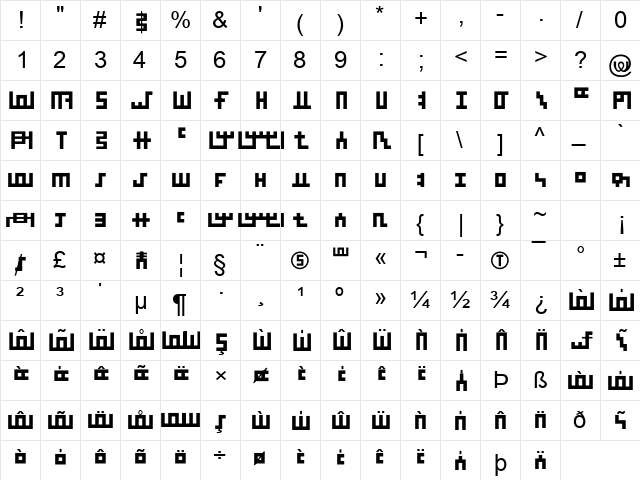 NqArial Tiskaci Normal  glyph index