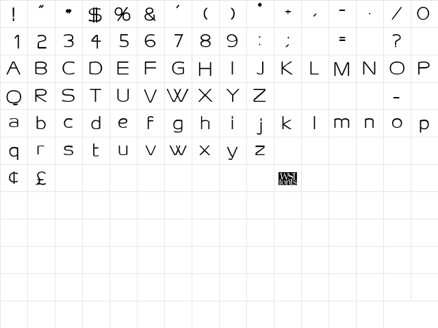 AireoDisplay Bold  glyph index
