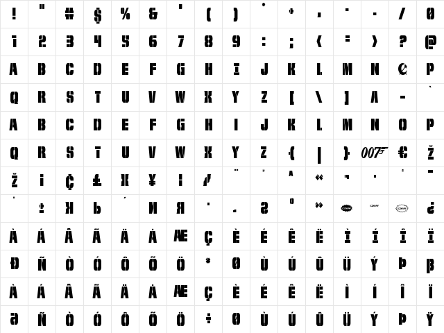From BOND With Love Condensed Condensed  glyph index
