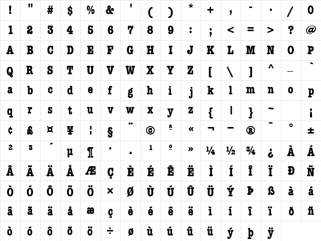 KeyboardCondSSK Bold  glyph index