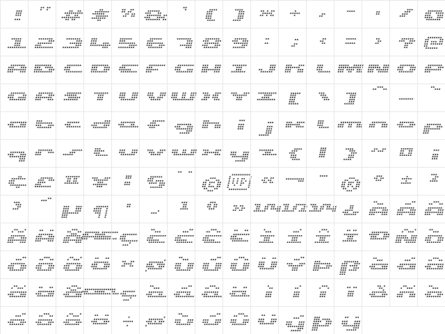 UP Tiny lcd four 8 Light Italic  glyph index