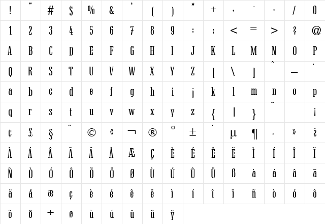 CanapeCondensed Normal  glyph index