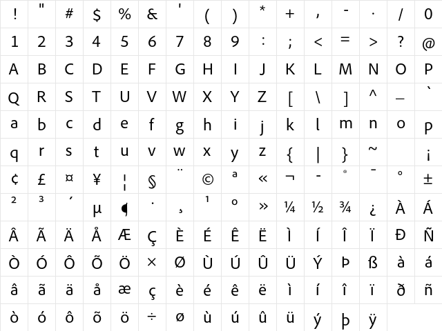 Adobe Clean Regular  glyph index