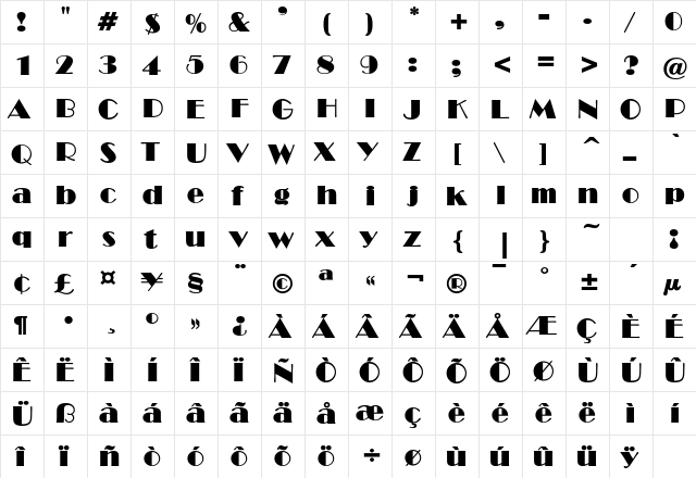 NewYorkDeco Heavy  glyph index