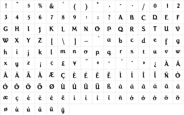 RomanScriptEF-Alternate Regular  glyph index