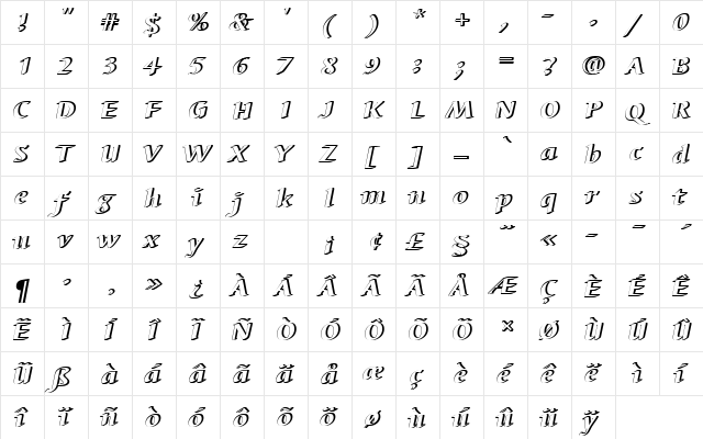 BarbedorTHeaItaRe1 Regular  glyph index
