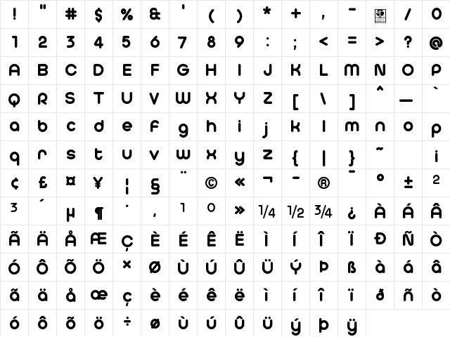 Typo Hoop Demo Bold  glyph index