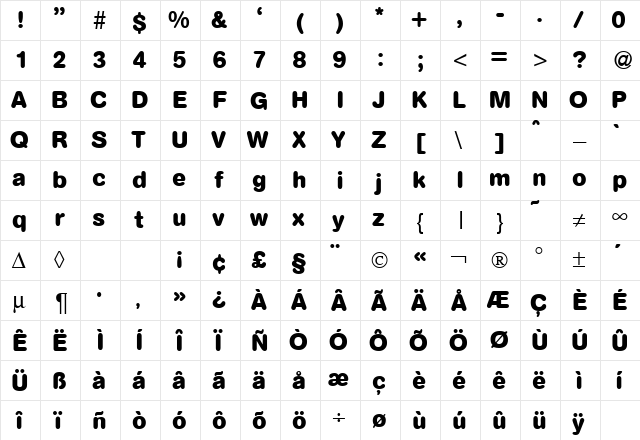 AkzentRounded Bold  glyph index