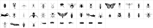 Insectile Regular  glyph index
