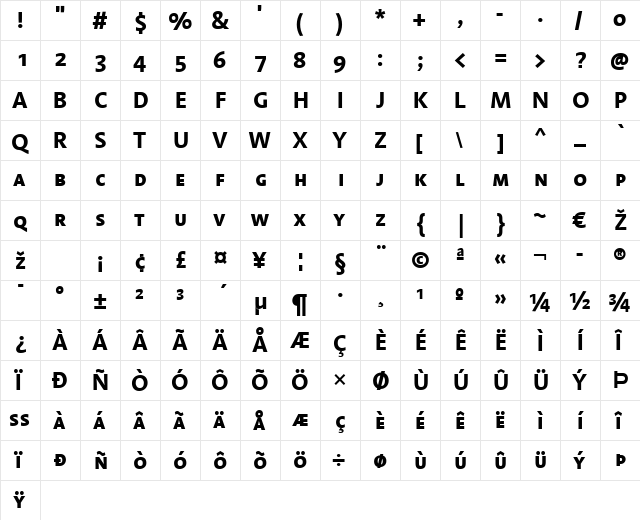 LTAromaSC Bold Regular  glyph index