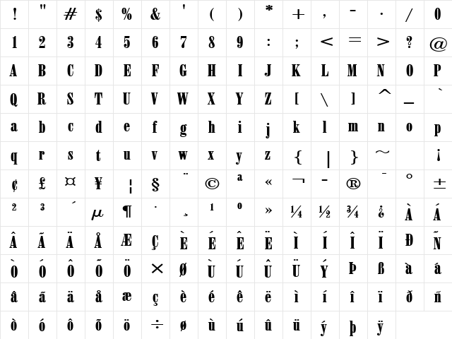 June 15 Wide Bold  glyph index