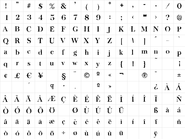 BaskervilleAntique Bold  glyph index