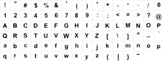 Glass Regular  glyph index
