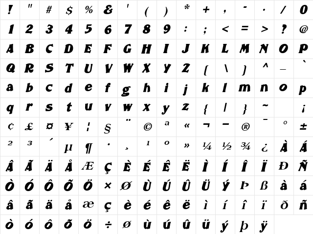 NomadSSK BoldItalic  glyph index
