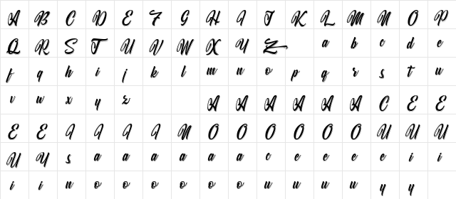 Willingar Diary Regular  glyph index