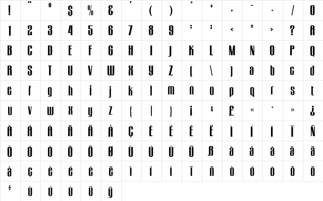 LHF Aristocrat Regular  glyph index