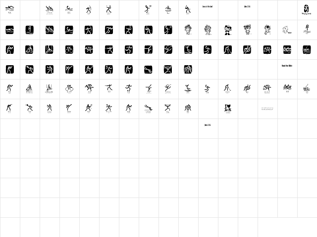 Olympic Beijing Picto Regular  glyph index