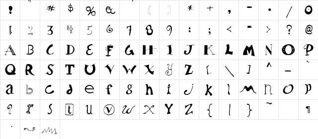 Artiste 2 Regular  glyph index