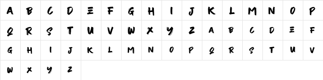 JustBrush Regular  glyph index