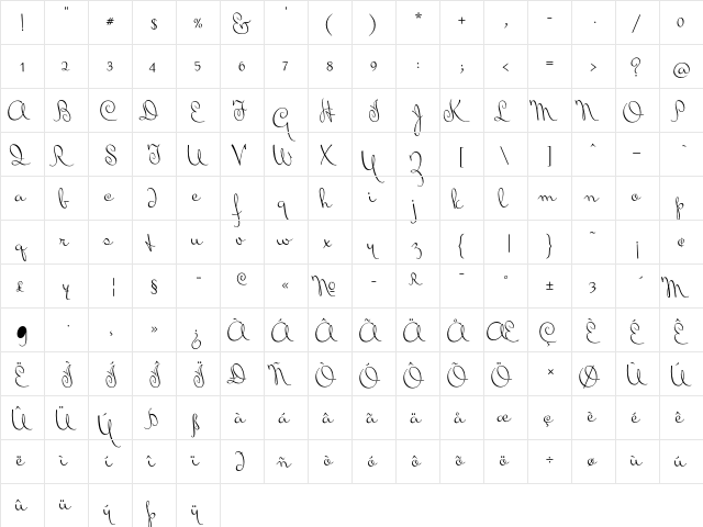 MrsVonEckley Regular  glyph index