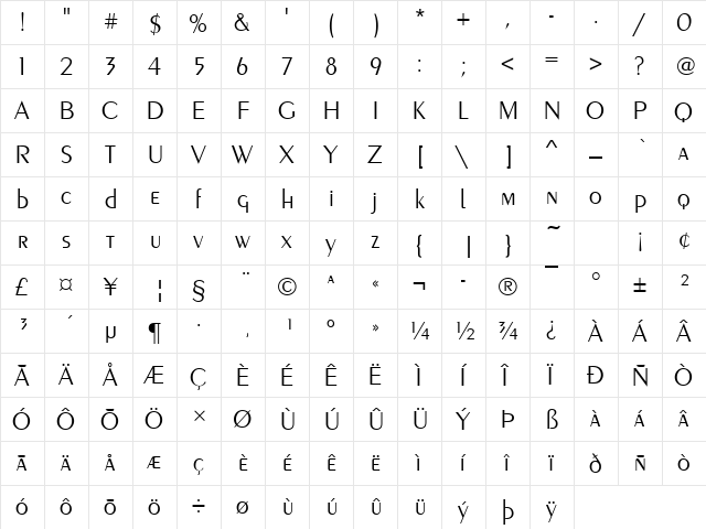 PeignotDLig Regular  glyph index