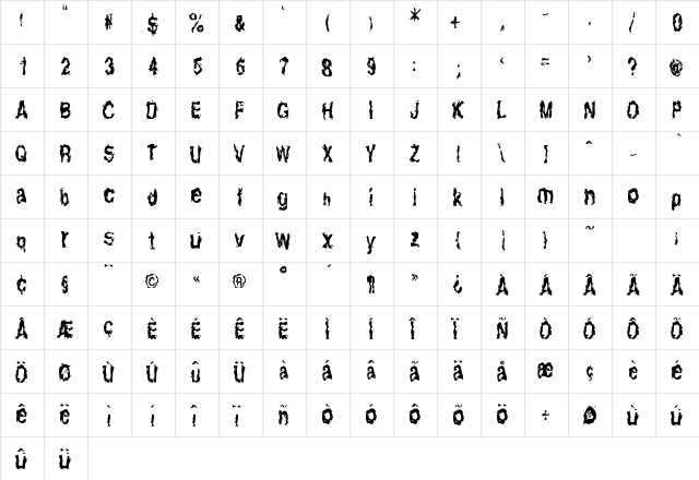 BlueFlag Regular  glyph index