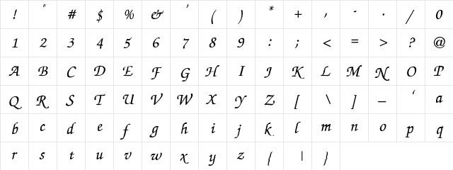 Defoe-Thin-Italic Regular  glyph index