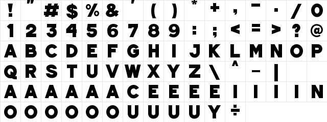JUNAR Regular  glyph index