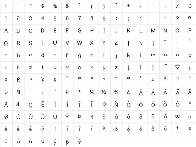 Kyiss M'ass Regular  glyph index