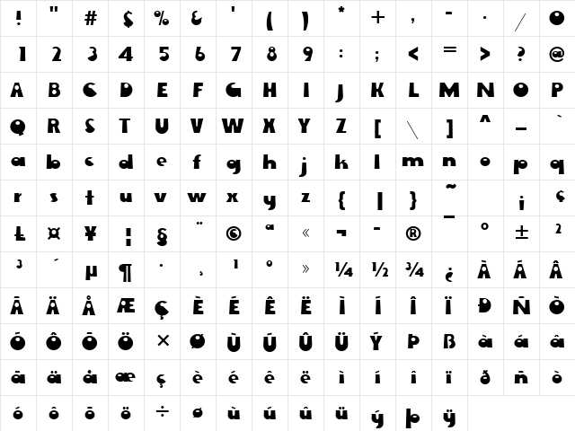 Ewie Becker Regular  glyph index