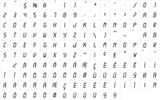 LED Regular  glyph index