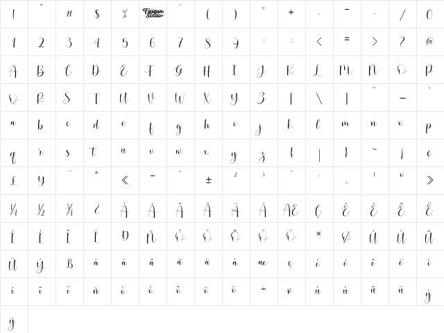 Betterday Script Demo Regular  glyph index