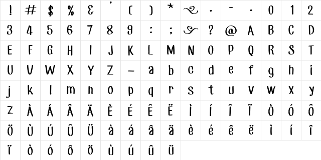 CF Jack Story Regular  glyph index