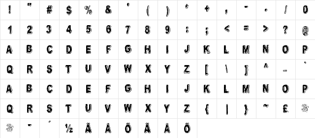 Uglygoodbaddark Regular  glyph index