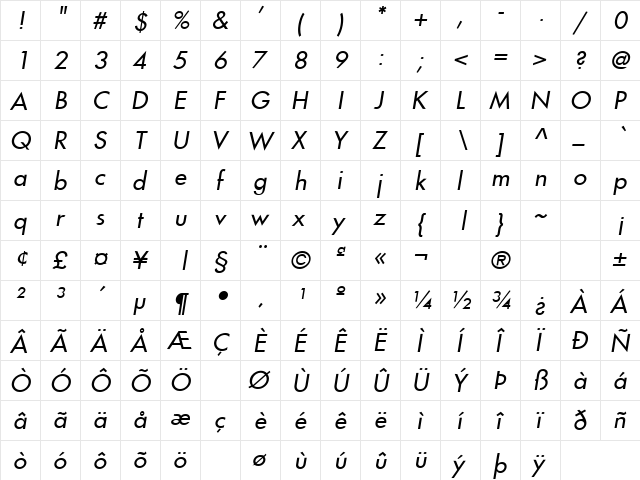 Loving 11 Italic  glyph index